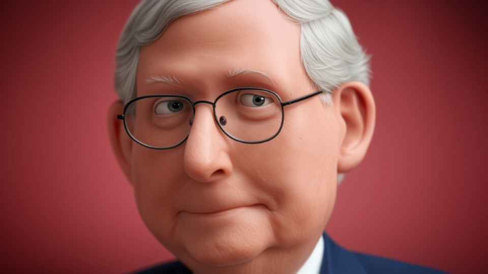 Mitch McConnell – Image créée avec Grok et “outpainted” avec Midjourney – (CC) Christophe Lachnitt/Superception