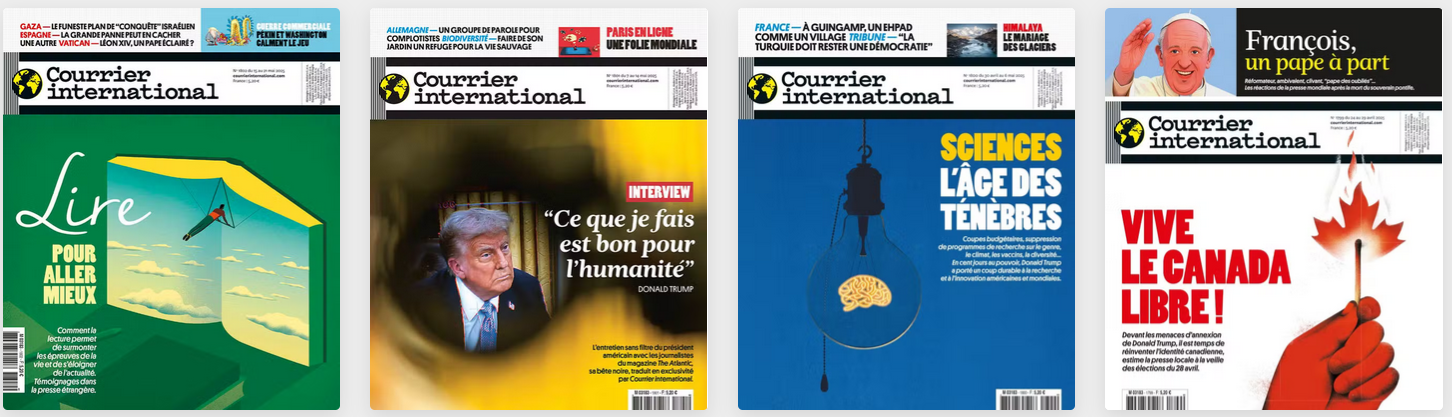 Les unes de Courrier décryptent le monde à travers la géopolitique, les sciences, la culture... L'hebdo a proposé une traduction exclusive de l'interview accordée par Donald Trump à The Atlantic. 